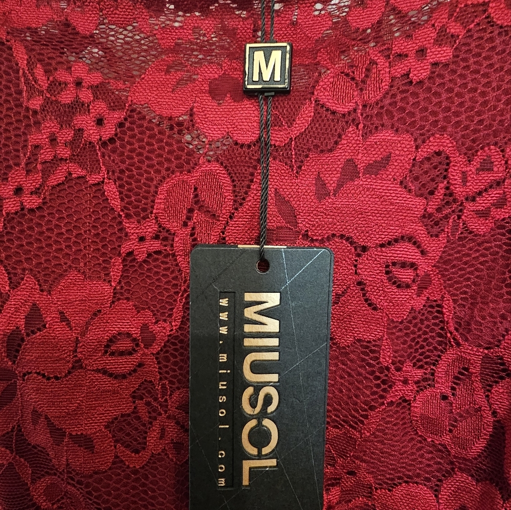 Wine red lace 3/4 sleeve dress